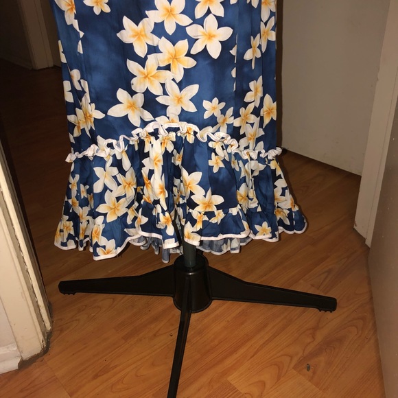 Blue floral vintage tiki long body con dress - Picture 3 of 7